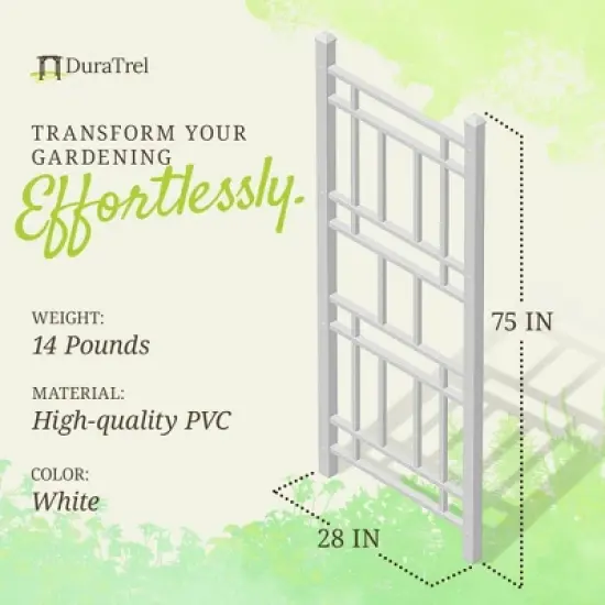 Dura-Trel Wellington 28"x75" Indoor Outdoor Garden Trellis Plant Support for Vines & Climbing Plants, Flowers, & Vegetables w/Ground Stakes White image {2}