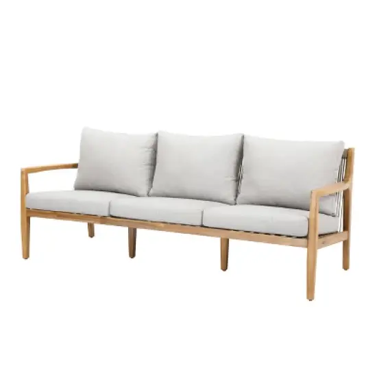 Moda Furnishings Acacia Wood Patio Outdoor Threeseat Sofa With Cushions image {3}