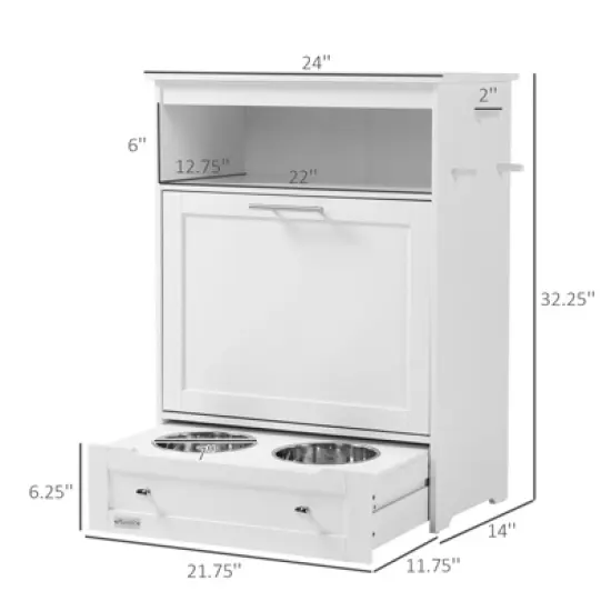 SEVOBAL Pet Water Bottle Pet Feeder Station Storage Cabinet, Dog Food Storage Container with Dog Raised Bowls,White(24"*14"*32.25") image {1}