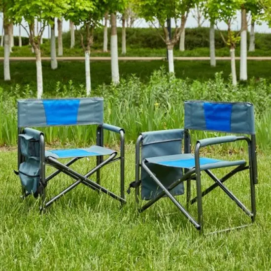 2-piece Padded Folding Outdoor Chair with Storage Pockets,Lightweight Oversized Directors Chair for Outdoor Camping, Picnics and Fishing image {1}