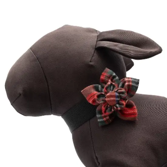 The Worthy Dog Red Black Multicolored Plaid Adjustable Flower Collar Accessory image {2}