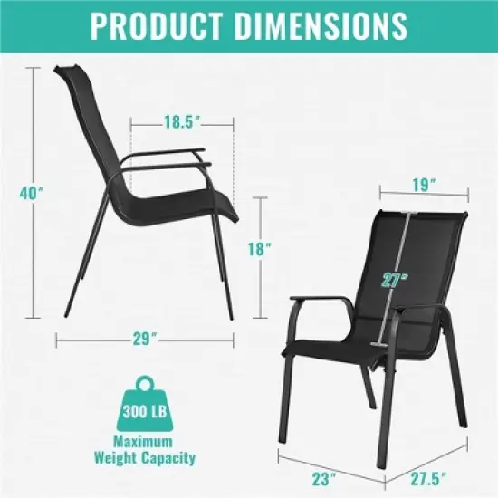 Yaheetech Set of 2 Outdoor Texteline Stackable Dining Chairs with Backrest/ Armrests for Garden, Lawn, Porch, Backyard Pool image {2}