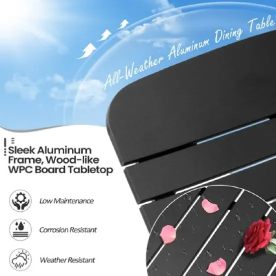 Crestlive Products 7pc Outdoor Dining set Patio Rectangle Table with Folding Chairs Aluminum Frame with Wood-Like Tabletop and Umbrella Hole image {12}