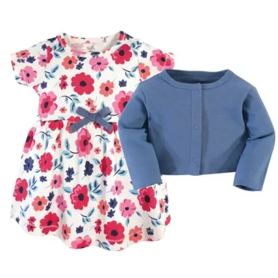 Touched by Nature Baby and Toddler Girl Organic Cotton Dress and Cardigan 2pc Set, Garden Floral image {1}