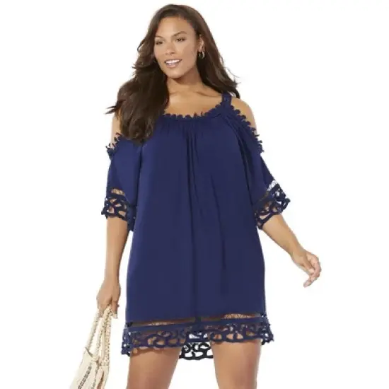 Swimsuits for All Women&rsquo;s Plus Size Vera Crochet Cold Shoulder Cover Up Dress image {1}