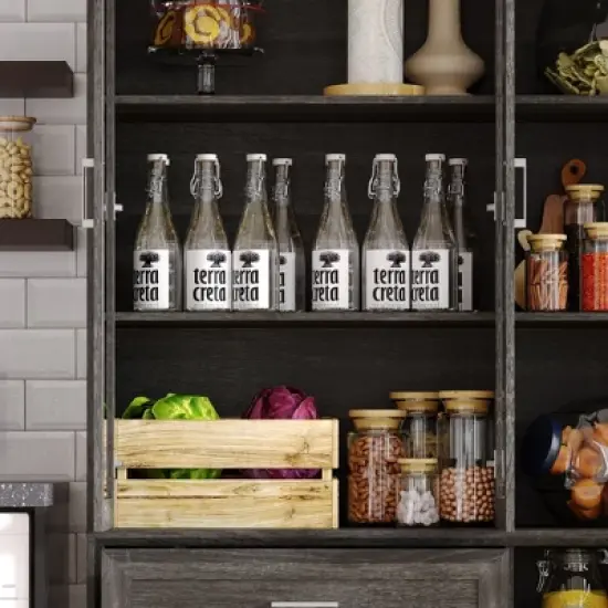 Famapy Dark Multi-Compartment Kitchen Pantry Cabinet,4 Shelf & 3 Glass Doors,Food Storage,Dinning Room image {4}