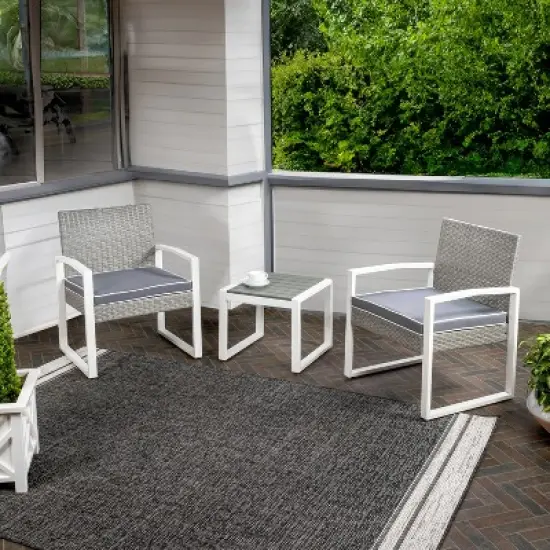 Selby 3-Piece Modern Coastal Faux Wicker Conversation Outdoor Patio Set - JONATHAN Y image {4}
