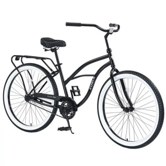 VASIP 26 inch Men's Steel Beach Cruiser Bike, Single-Speed with Coaster Brake, Wide Tires for Stability, Black image {7}