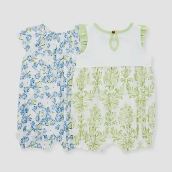 Burt's Bees Baby&reg; Baby Girls' 2pk Rose Garden Bubble Romper Set - White image {1}