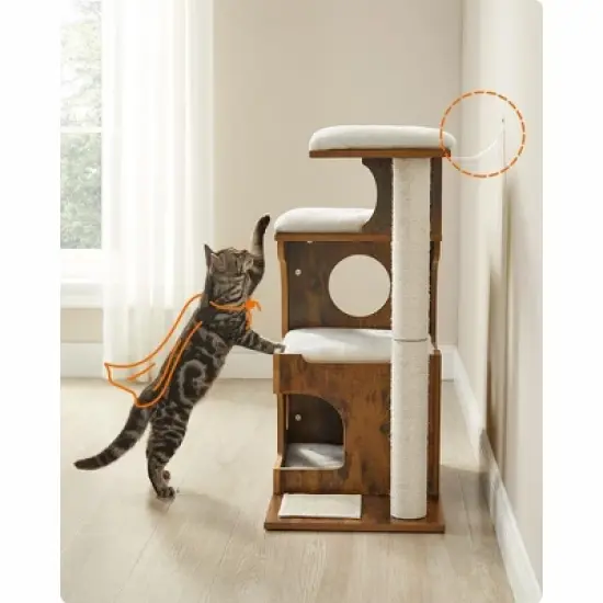 Feandrea WoodyWonders Cat Tree, 33.9-Inch Modern Cat Tower, Cat Condo with 3 Perches, Scratching Post and Mat, Cave, 4 Removable Washable Cushions image {8}