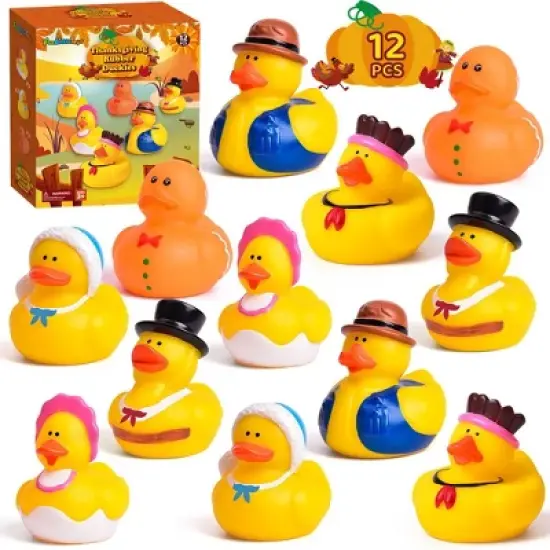 Fun Little Toys 12 PCS Thanks Giving Rubber Duckies image {7}