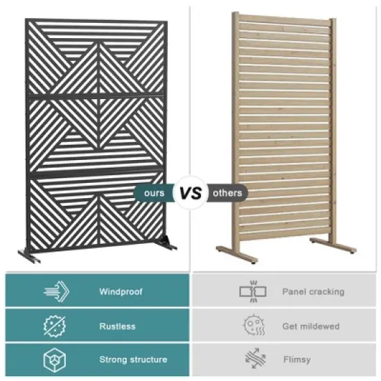 PexFix 72 in. x 47 in. Outdoor Metal Privacy Screen Garden Fence in Geometry Pattern in Black image {6}