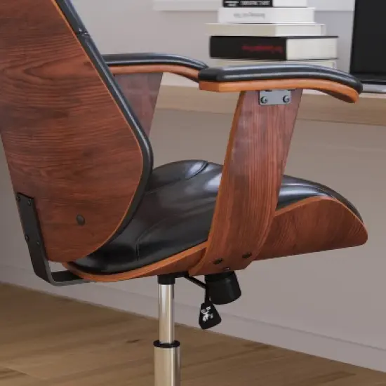 Merrick Lane Mid-Back Ergonomic Office Chair Executive Swivel Bentwood Frame Desk Chair in Black Faux Leather image {7}