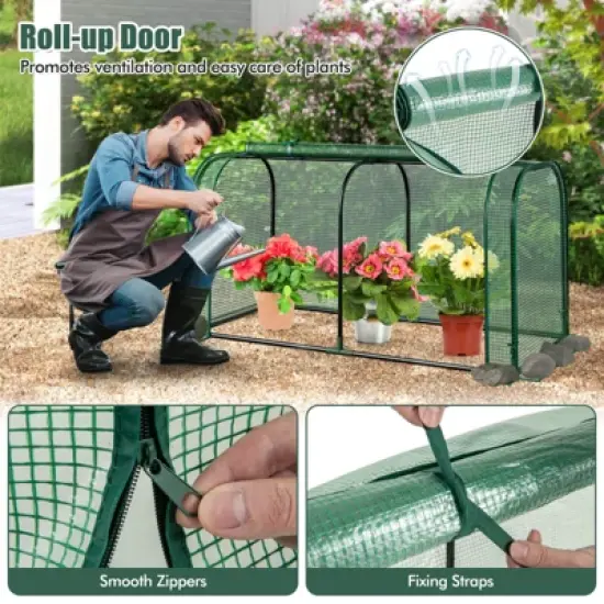 Costway Portable Mini Greenhouse 47" x 22" x 24" Outdoor Indoor Tunnel Greenhouse Green/White image {3}