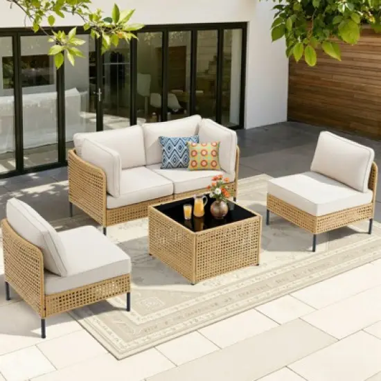Buenhomino Patio Furniture Set &ndash; Outdoor Sectional Wicker Sofa with Cushions, All-Weather PE Rattan Conversation Set for Garden, Balcony & Poolside image {6}