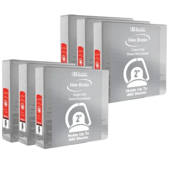 BAZIC Products&reg; Slant D Ring View Binder with 2 Pockets, 2", Gray, Pack of 6 image {2}