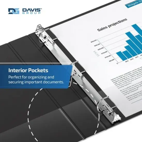 Davis Group 6pk 1.5" Premium Economy Round Ring Binders Black: Polypropylene, D Rings, 350 Sheet Capacity, 2 Pockets image {5}