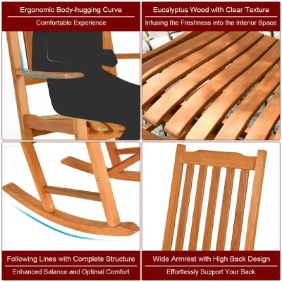Costway 2 PCS Outdoor Eucalyptus Rocking Chair Single Rocker for Patio Deck Natural image {9}