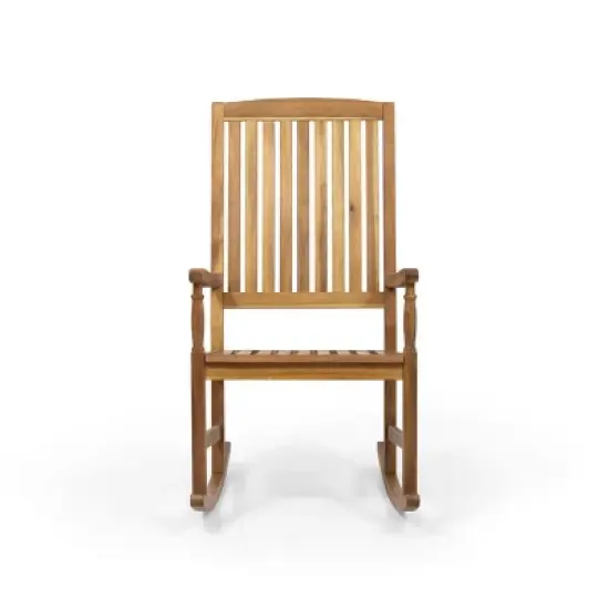 Outdoor Wooden Rocking Chair,Rustic Acacia Patio Rocker with Slatted Back for Porch,Garden,or Deck Seating-Maison Boucle image {4}