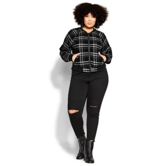 Women's Plus Size Check Bomber Jacket - black | CCX image {3}