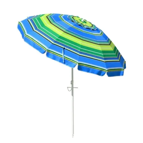 Yescom 7Ft Striped Outdoor Umbrella UV Protection Sunshade Tilt Sand Anchor Green+Blue image {9}