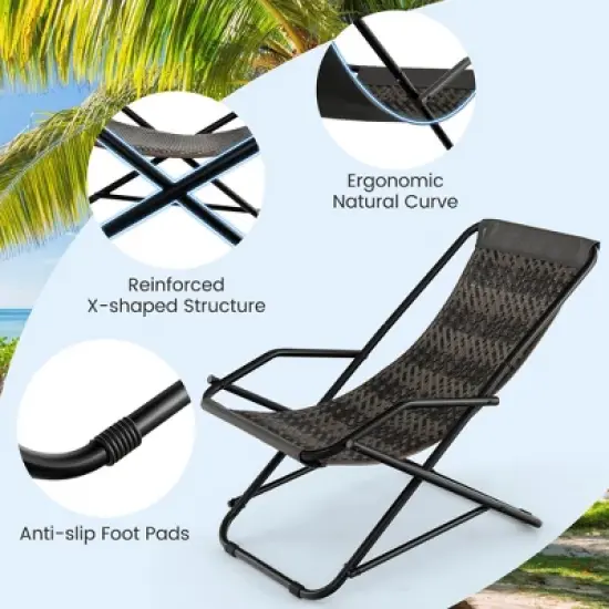 Costway Patio Folding Rattan Sling Chair Rocking Lounge Chaise Armrest Garden Portable image {7}