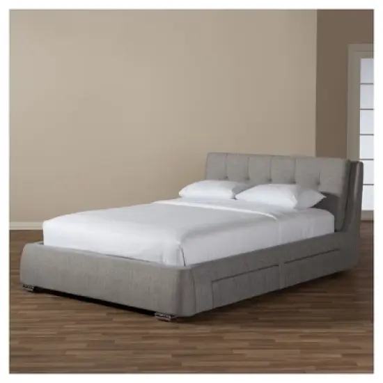 King Camile Modern and Contemporary Fabric Upholstered 4 Drawer Storage Platform Bed Gray - Baxton Studio image {4}