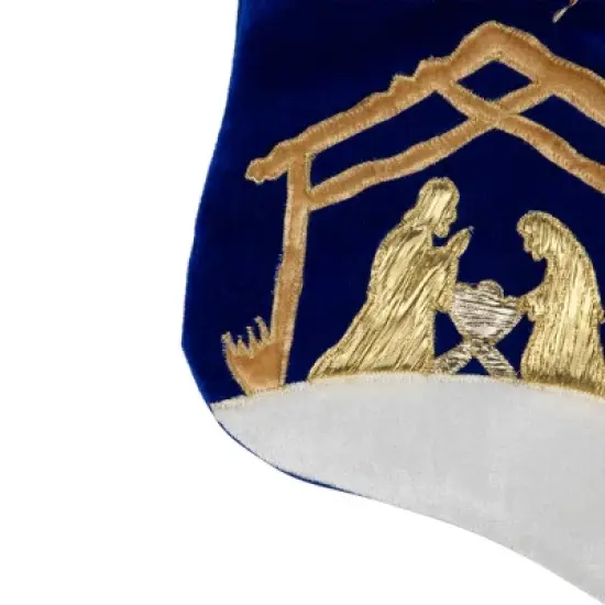 Northlight 20.5" Blue and Gold Nativity Scene Christmas Stocking with Gold Cuff image {5}