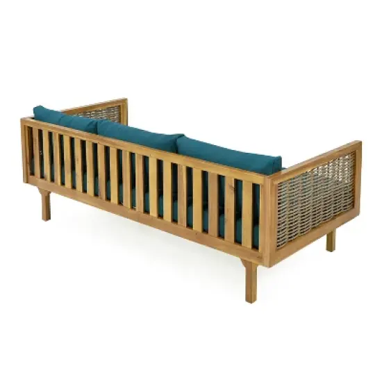 FIONECA Claremont 3-Seater Patio Daybed with Blue Cushions and Acacia Wood Coffee Table &uml;C Outdoor Furniture Set image {6}