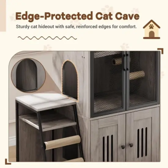 Cat Litter Box Enclosure with Ladder and Doors for 2 Cats,Double Cat House with Storage Space image {4}
