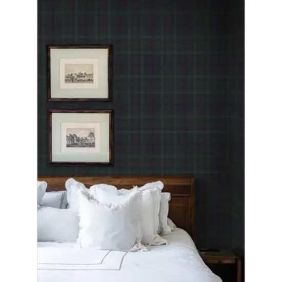 NextWall Dark Blue and Evergreen Tailor Plaid Premium Peel and Stick Wallpaper image {1}