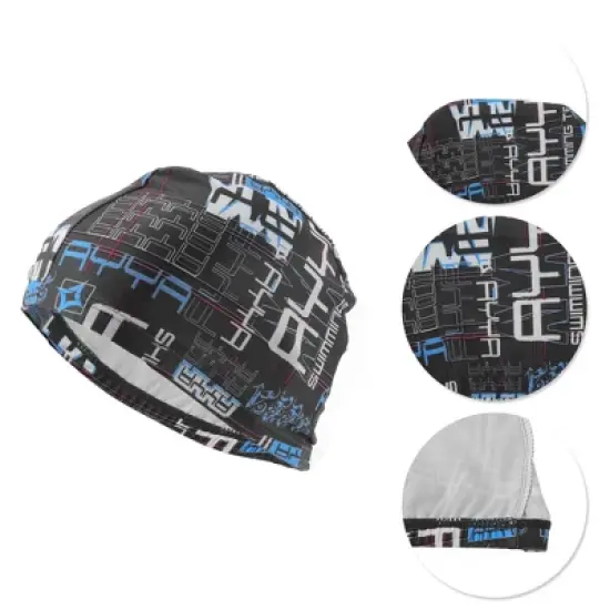 Unique Bargains Polyester Geometric Pattern Swim Cap 5.91"x8.27" Dark Blue White 1 Pc image {2}