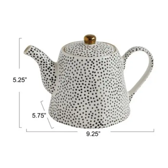 Storied Home White Stoneware Teapot with Black Speckles & Gold Electroplating image {2}