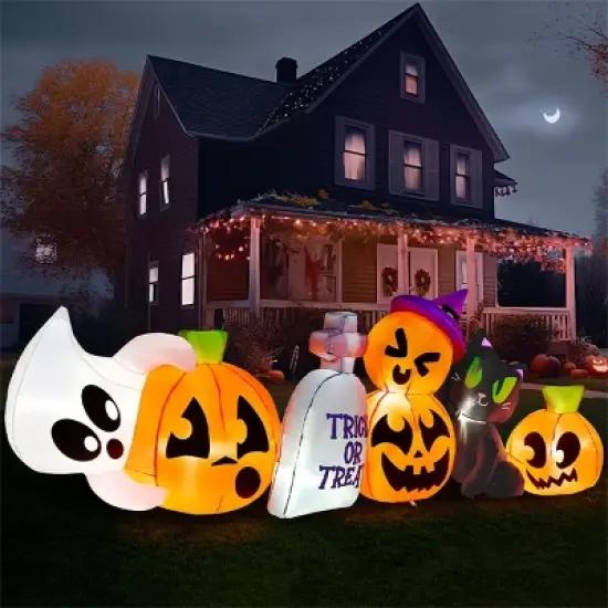 Joyfy 8 FT Long Halloween Inflatables Outdoor Decoration, Inflatable Pumpkin Ghost Cat Tombstone with LEDs for Halloween Yard Garden Lawn Decoration image {4}