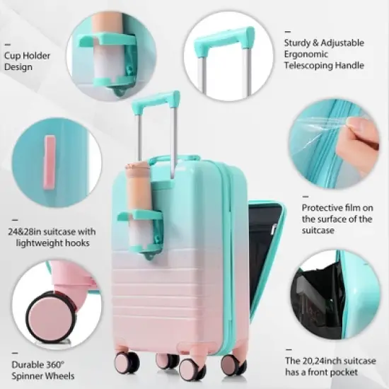 Wooakway 3-Piece Starry Sky White Luggage Set 20, 24, 28 Inch ABS+PC Hard Shell with USB Port Front Opening Spinner Wheels image {2}