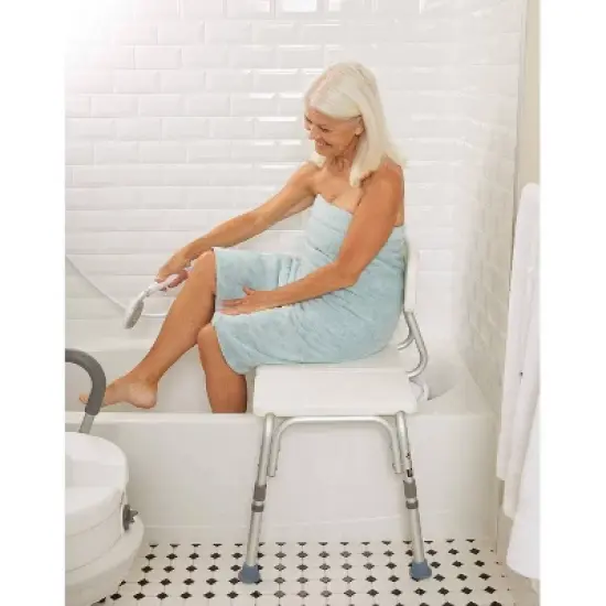 Carex Bathtub Transfer Bench - Height-Adjustable Steel Bathroom Safety Seat with Back image {1}