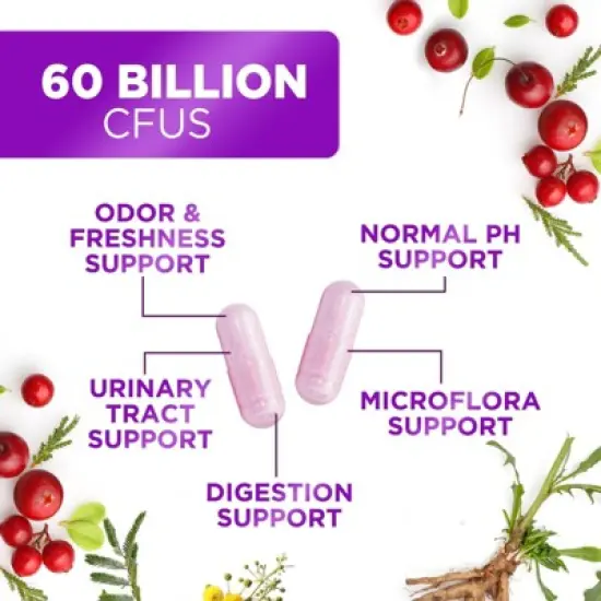 Probiotics for Women 60 Billion CFU - 16 Strains, Vaginal pH Health & Immune Support, Prebiotics & Cranberry - 120 Capsules By Nature's Nutrition image {6}