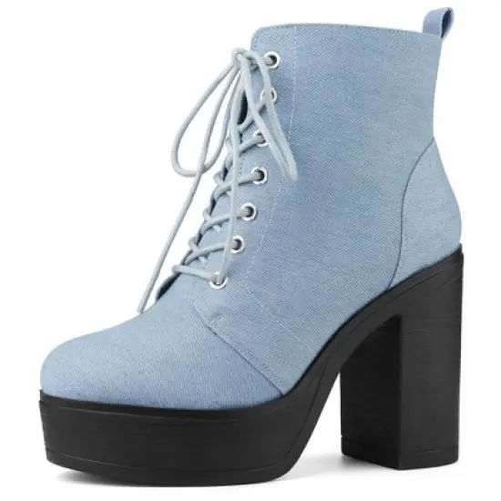 Allegra K Women's Platform Chunky High Heel Lace Up Combat Boots image {17}