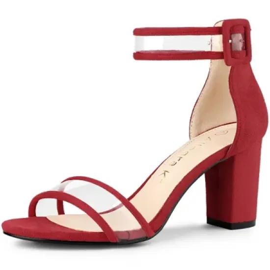 Allegra K Women's Clear Ankle Strap Chunky Heels Sandals image {7}