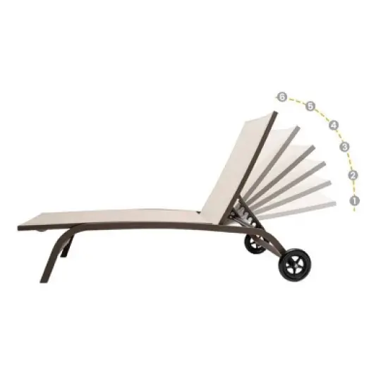 2pc Outdoor Adjustable Chaise Lounge Chairs with Wheels - Beige - Crestlive Products: Aluminum Frame, Rust & Weather-Resistant image {3}
