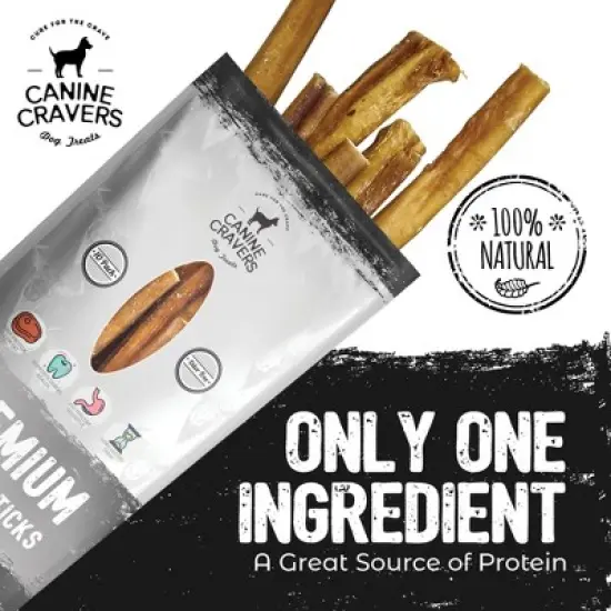 Canine Cravers Maplewood Smoked Bully Sticks 12&rdquo; Inch Pack of 5 - 100% Natural Free Range Grass Fed Beef - Made in Canada Dog Chews High Protein image {3}