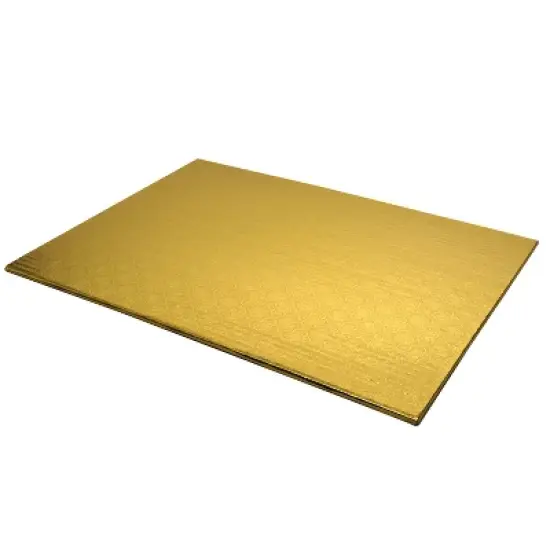 O'Creme Half Size Rectangular Gold Foil Cake Board, 1/4" Thick, Pack of 10 image {2}