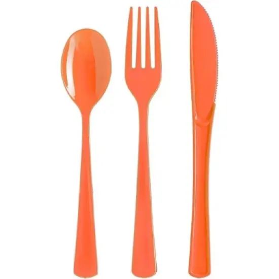 Exquisite Solid Color Plastic Utensil Cutlery Set Forks Spoons Knives- 150 Pack image {23}