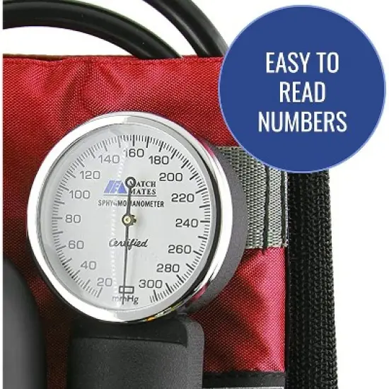 MABIS MatchMates Manual Blood Pressure Monitor Kit Aneroid Sphygmomanometer with Calibrated Nylon Cuff and Oversized Carrying Case, Adult, Red image {3}
