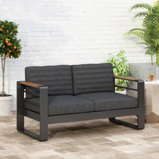 Christopher Knight Home Aluminum Giovanna Rust Resistant Outdoor Patio Loveseat with Cushions: Weather-Resistant, UV-Protected image {1}
