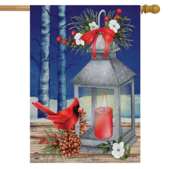 Briarwood Lane Lantern And Cardinals Winter House Flag Candle Flo image {1}