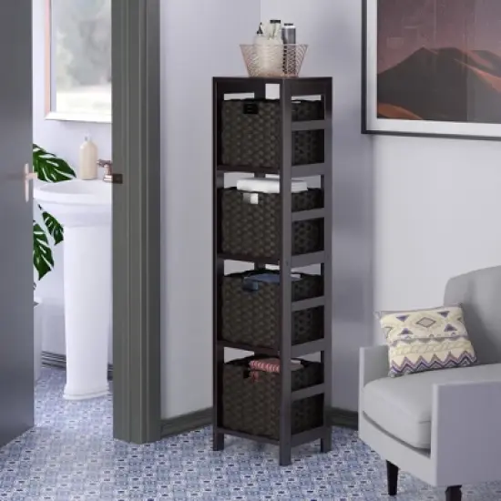 54.8" 5pc Leo Storage Shelf with Baskets Espresso/Chocolate - Winsome image {13}
