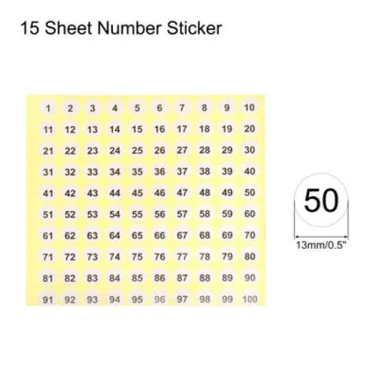 Unique Bargains Office Home Warehouse Self-Adhesive 1 to 100 Number Stickers image {1}