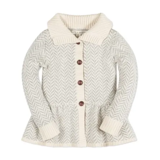 Hope & Henry Girls' Long Sleeve Flounce Collar Button Front Peplum Sweater, Infant image {7}