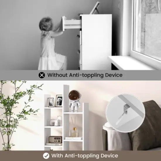 Tangkula Tree Shaped Bookcase with Drawer Free Standing Bookshelf with 7 Open Storage Shelves Tall Display Rack with Bookshelves White image {5}